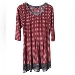 Max Edition XL Geometric Fit & Flare Dress Red Blue Scoop Neck 3/4 Sleeve